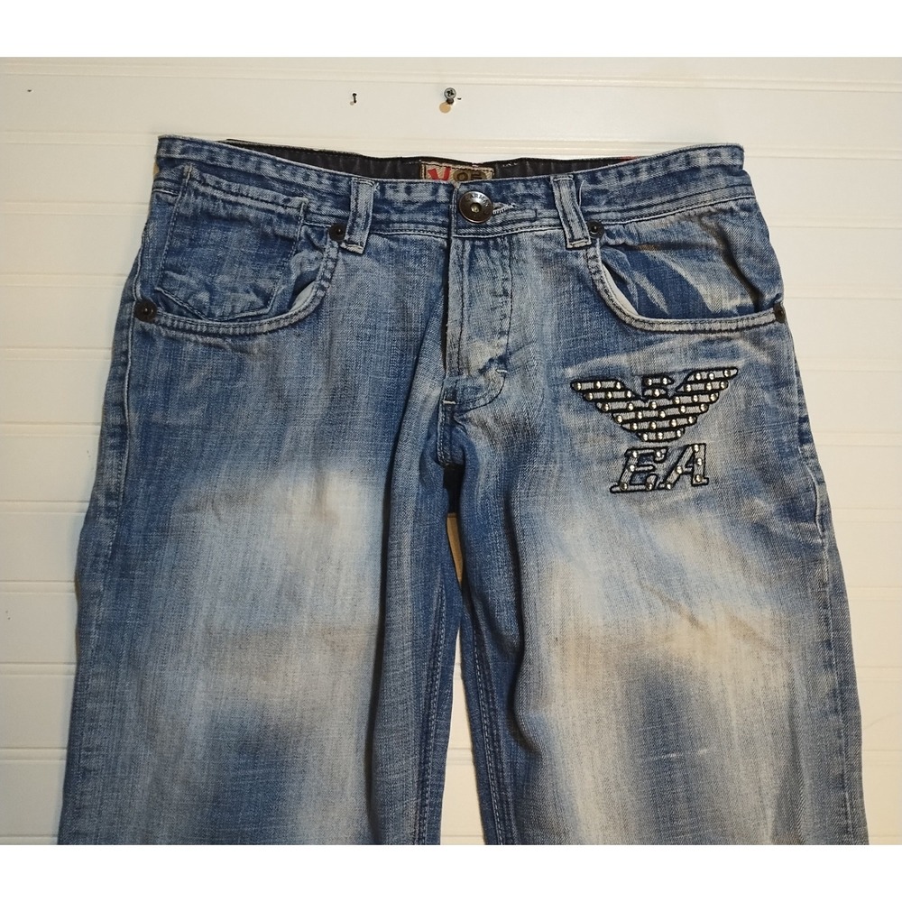 Vintage Emporio Armani Jeans Distressed Trashed 90s Women's Sz 29 Large Logo Y2K - Picture 3 of 16